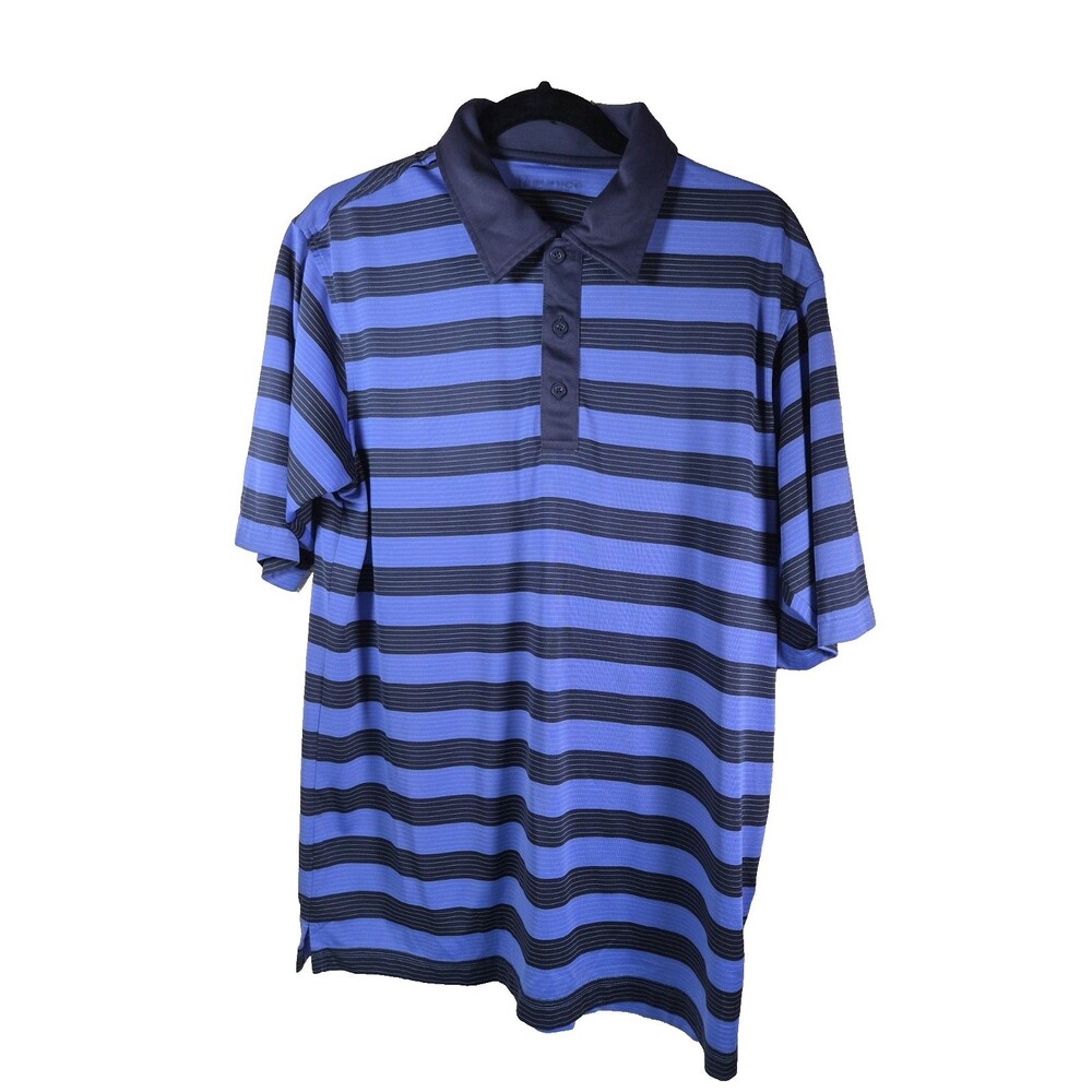 Sunice Golf Polo Shirt Mens L Blue Striped Short Sleeve Collared Activewear